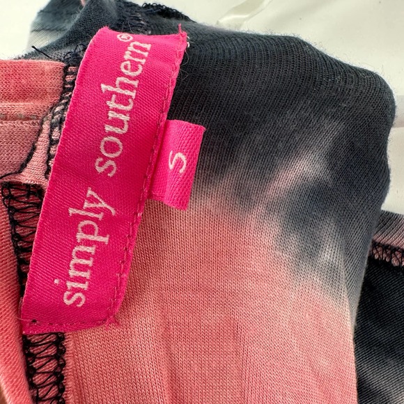 Simply Southern size small pink blue tiedye crossover back long sleeve top shirt - Picture 3 of 5